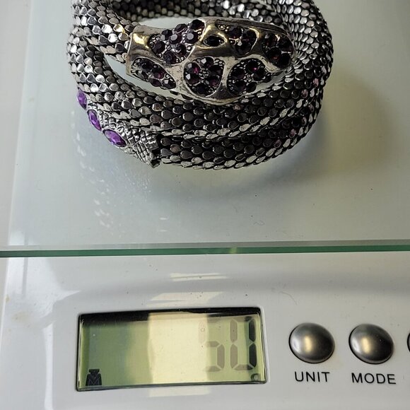 Vintage Mesh Purple Rhinestone 3 Coil Serpent SIlver Snake Bracelet - Picture 11 of 11